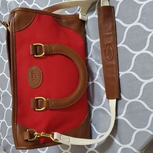 J.W HULME RED FABRIC AND LEATHER BAG